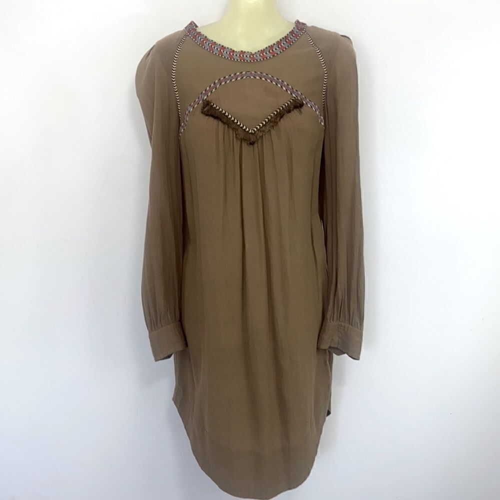 Isabel Marant Etoile Dress Tunic Taupe Fringed Bodice Sz Sm Nwot~Sm 4